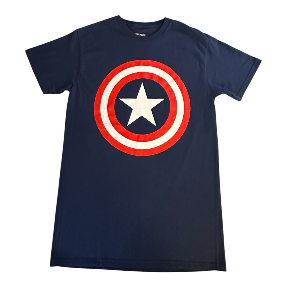 Captain America Shield T-Shirt Navy Blue Men's Logo‎ Cotton Size Small